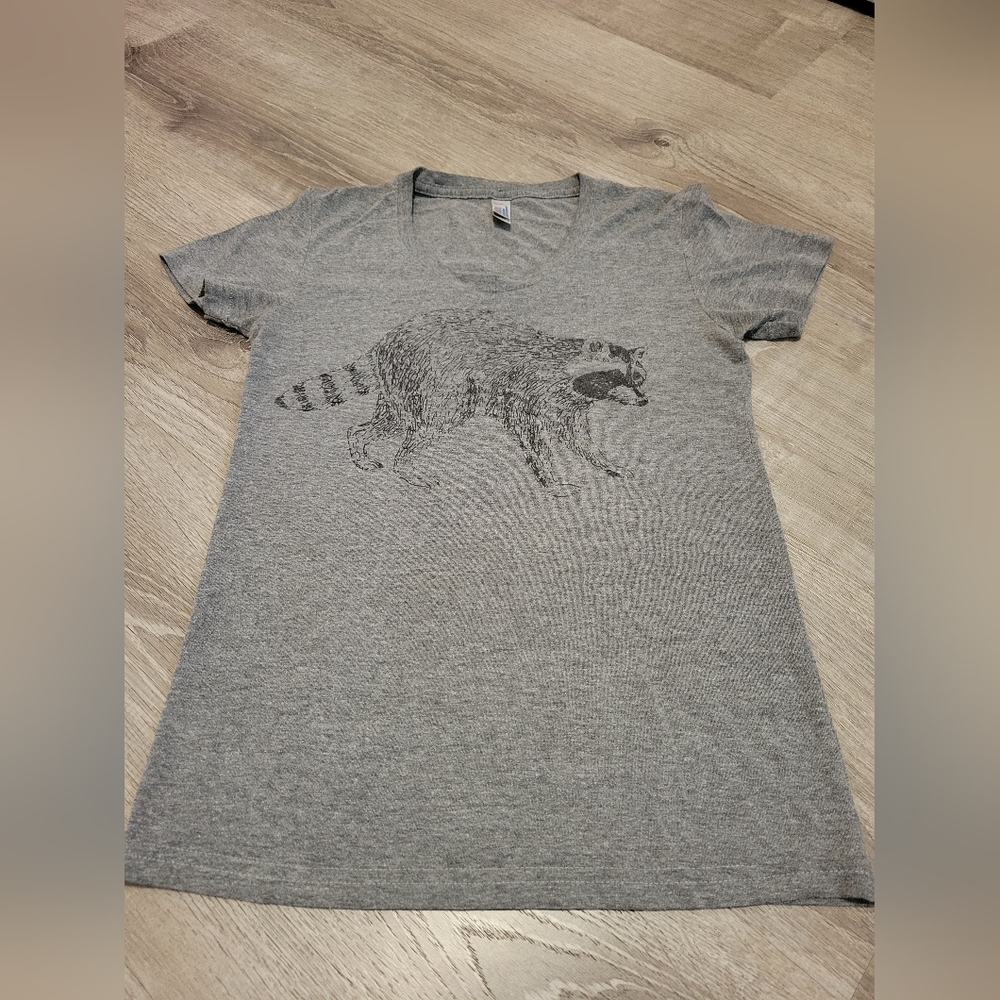 American Apparel Raccoon Graphic Tee T-shirt Gray Small Short Sleeve